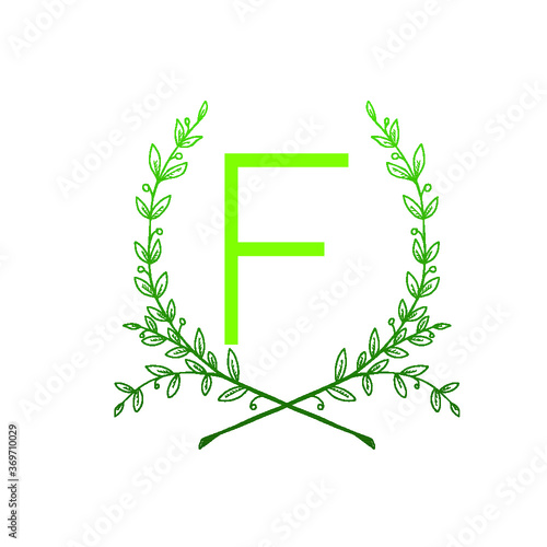 Vector Letter F Green Floral Sign