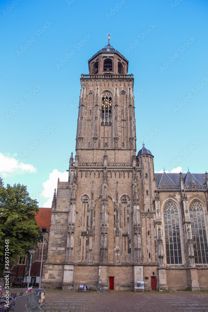Deventer, Netherlands - July 11 2020: The Great Church in the center of Town.
