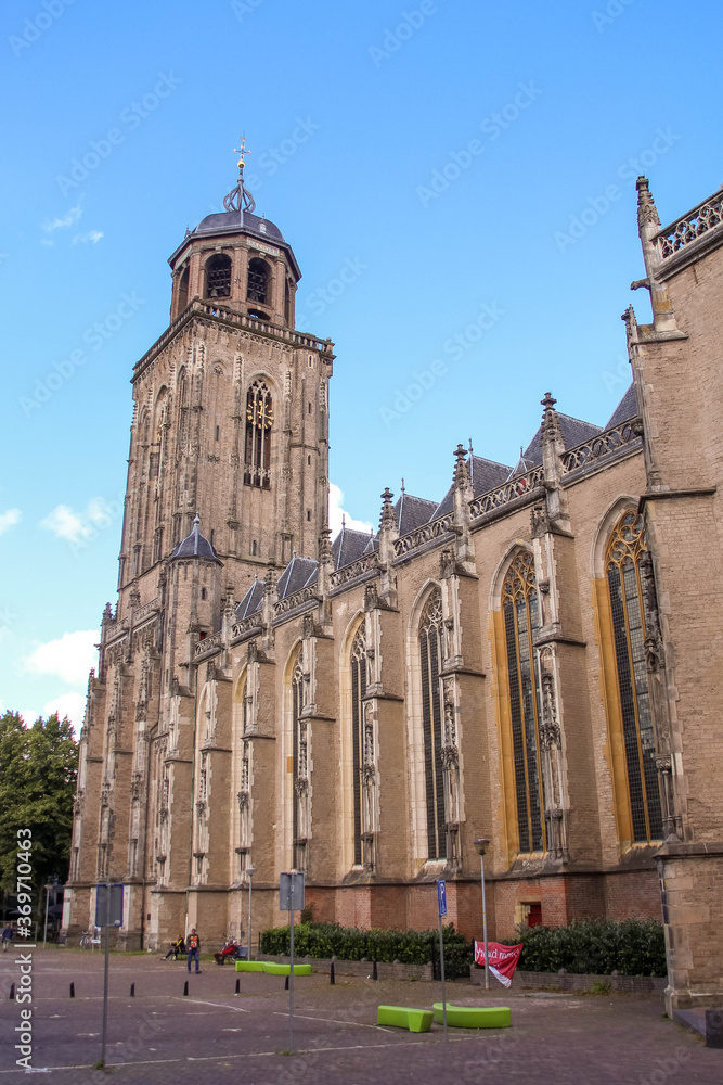 Deventer, Netherlands - July 11 2020: The Great Church in the center of Town.