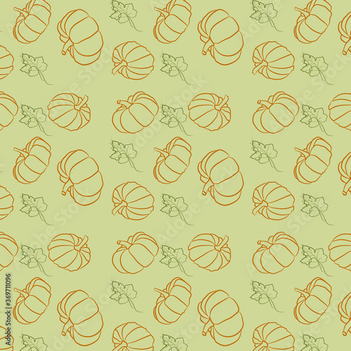 Orange pumpkin seamless pattern on the theme of the autumn.