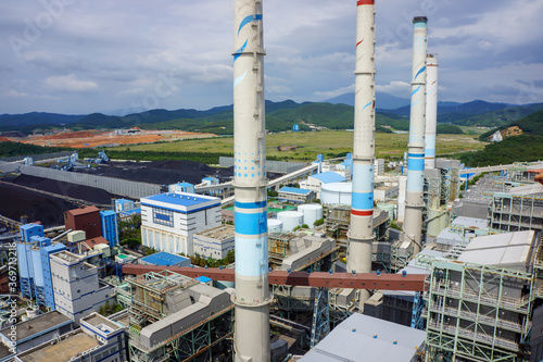 The Power plant industry / factory in Korea from the drone shot. photo