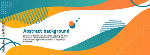 Liquid abstract banner, template background. Blue and orange colors, fluid vector banner template for social media, web sites. Wavy shapes.