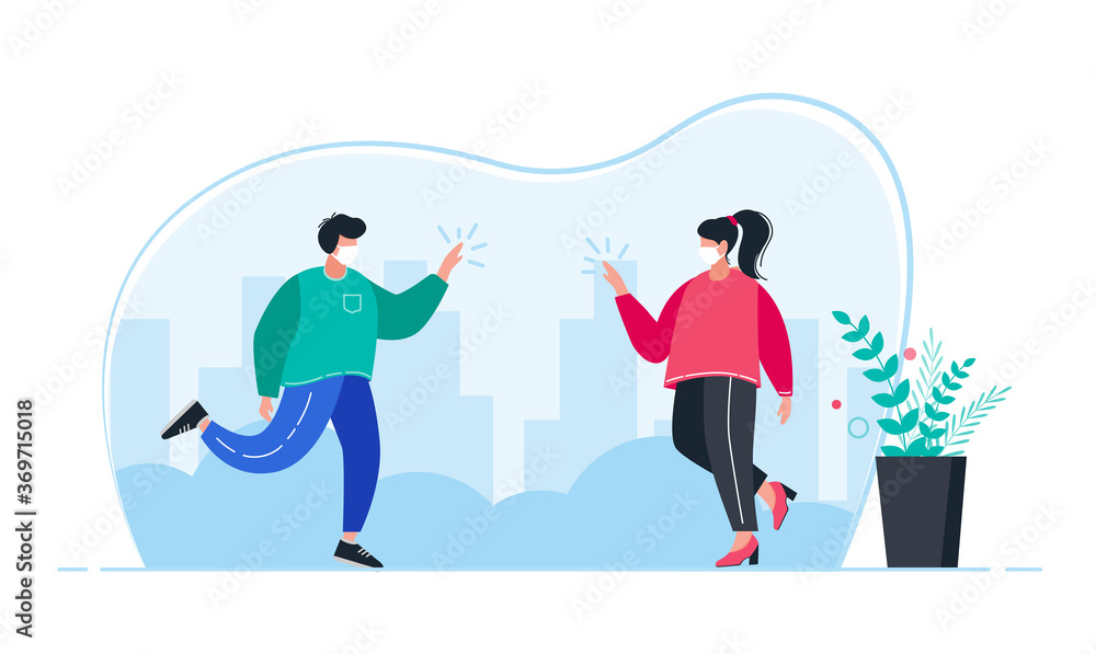 New normal greeting gestures between people. Vector illustration. 