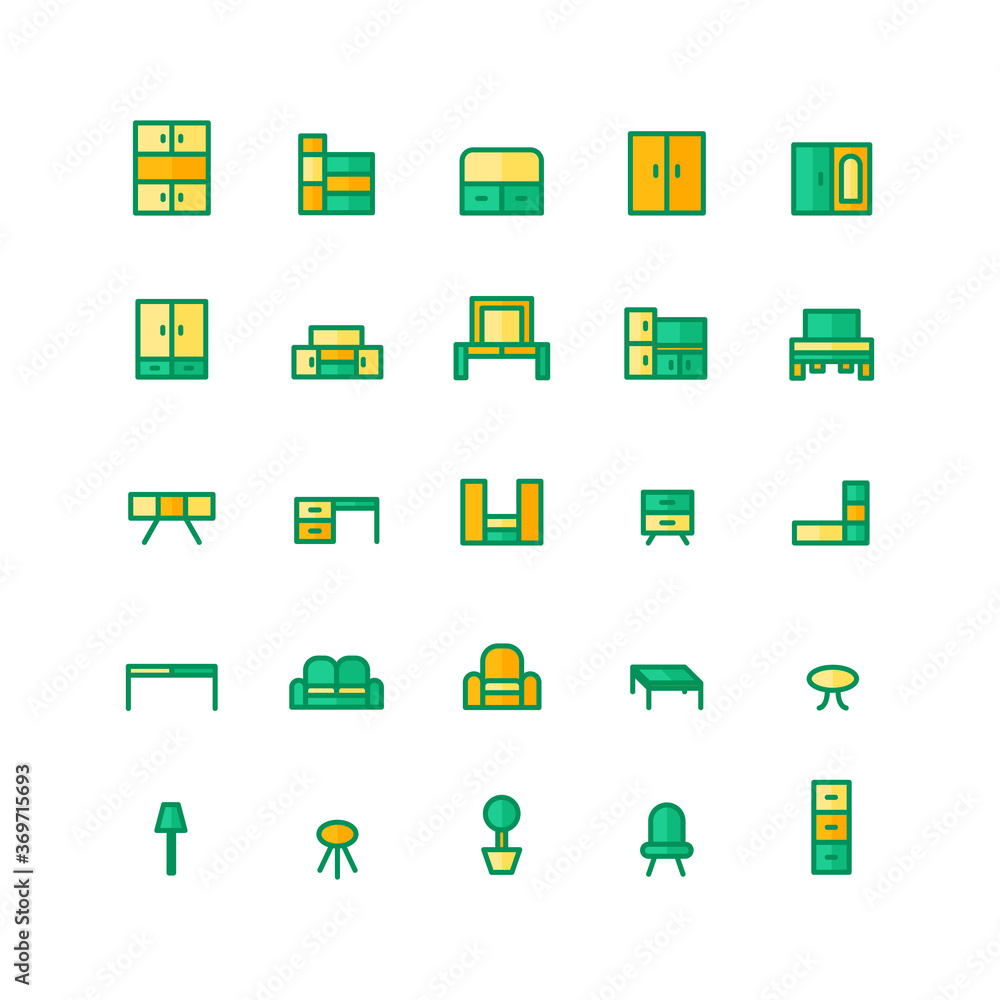 Furniture icon set vector flat line for website, mobile app, presentation, social media. Suitable for user interface and user experience.