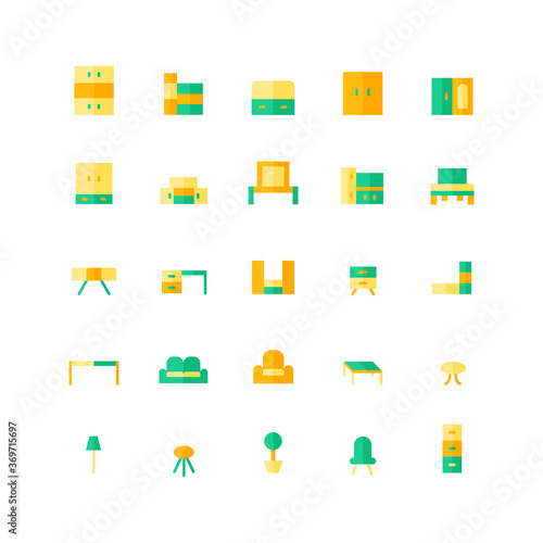 Furniture icon set vector flat for website, mobile app, presentation, social media. Suitable for user interface and user experience.