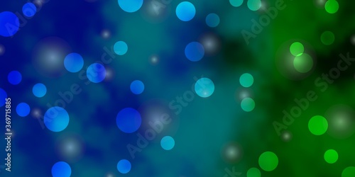 Light Blue, Green vector template with circles, stars. Illustration with set of colorful abstract spheres, stars. Pattern for business ads.