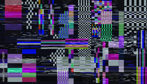 Retro VHS background with Glitch art effect. Vector illustration in retrowave and vaporwave style.