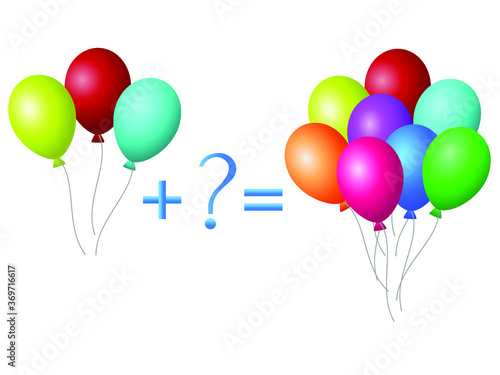 Educational game for children  illustration of mathematical addition  examples with balloons.
