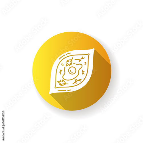 Khachapuri yellow flat design long shadow glyph icon. Oriental meal. Adjara dish. Georgian dish recipe. Lunch cookery. Traditional culinary, national cuisine. Silhouette RGB color illustration