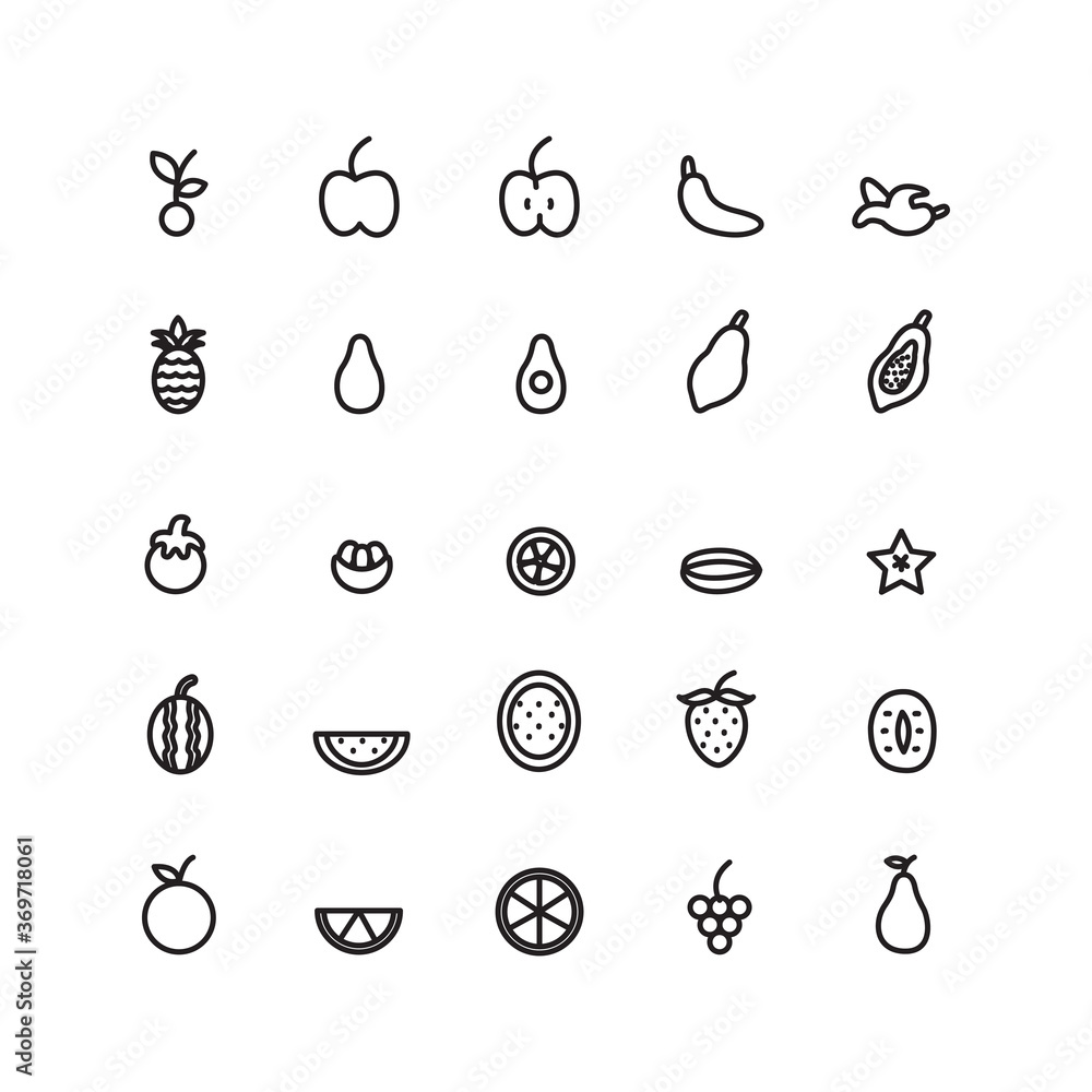 Fruit icon set vector line for website, mobile app, presentation, social media. Suitable for user interface and user experience. Fruit icon set vector line for website, mobile app, presentation, social media. Suitable for user interface and user experience.
