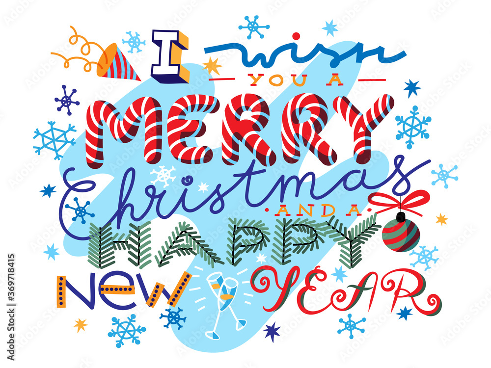 I wish you a Mary Christmas and a Happy New Year lettering I wish you a Mary Christmas and a Happy New Year lettering