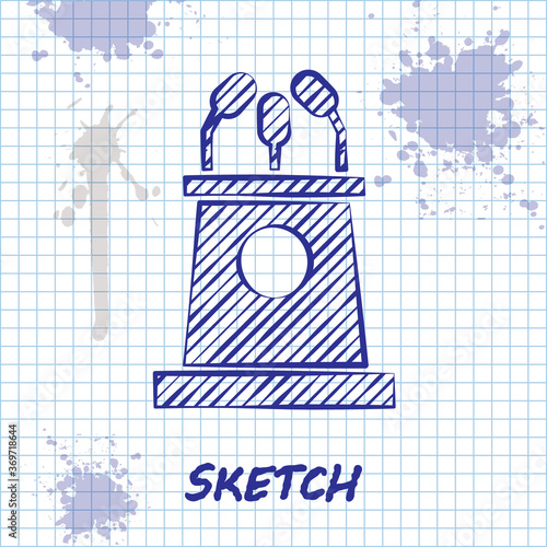 Sketch line Stage stand or debate podium rostrum icon isolated on white background. Conference speech tribune. Vector Illustration.