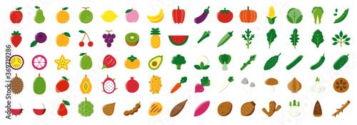 Fototapeta Naklejka Na Ścianę i Meble -  Big Set of Fruits and Vegetable Icon