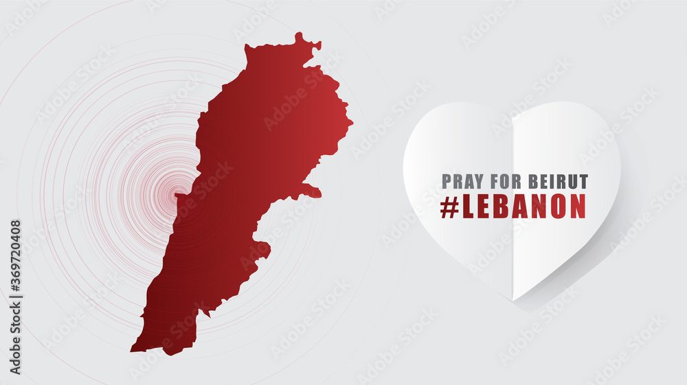 Fototapeta premium Módlcie się o Beirut Lebanon Message z mapą na szarym tle; projektowanie dla wsparcia i pomocy ludziom; dobroczynność; darowizna po wybuchu w Bejrucie; ilustracji wektorowych.