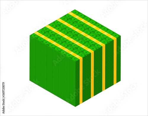 Big stacked pile of cash. Isometric dollar banknotes stack. 3D Millions of dollars block