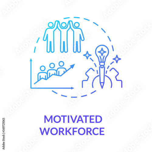 Motivated workforce blue gradient concept icon. Employee encouragement. Staff performance. Personnel motivation idea thin line illustration. Vector isolated outline RGB color drawing