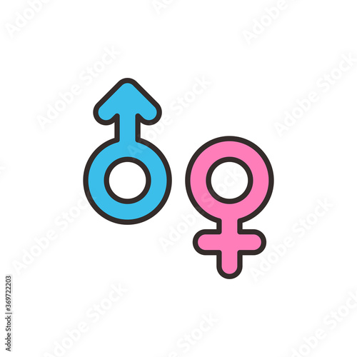 Simple Flat Male and Female Icon Illustration Design, Blue and Pink Gender Symbol with Outlined Style Template Vector