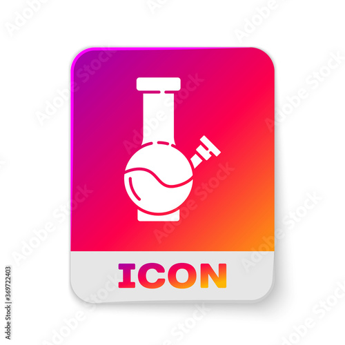 White Glass bong for smoking marijuana or cannabis icon isolated on white background. Rectangle color button. Vector Illustration.