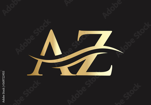 Water Wave AZ Logo Vector. Swoosh Letter AZ Logo Design for business and company identity.
