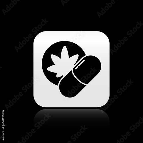 Black Herbal ecstasy tablets icon isolated on black background. Silver square button. Vector Illustration.