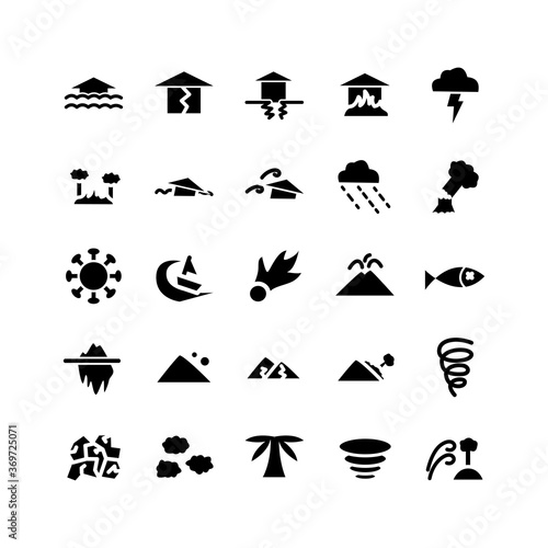 Disaster icon set vector solid for website, mobile app, presentation, social media. Suitable for user interface and user experience.