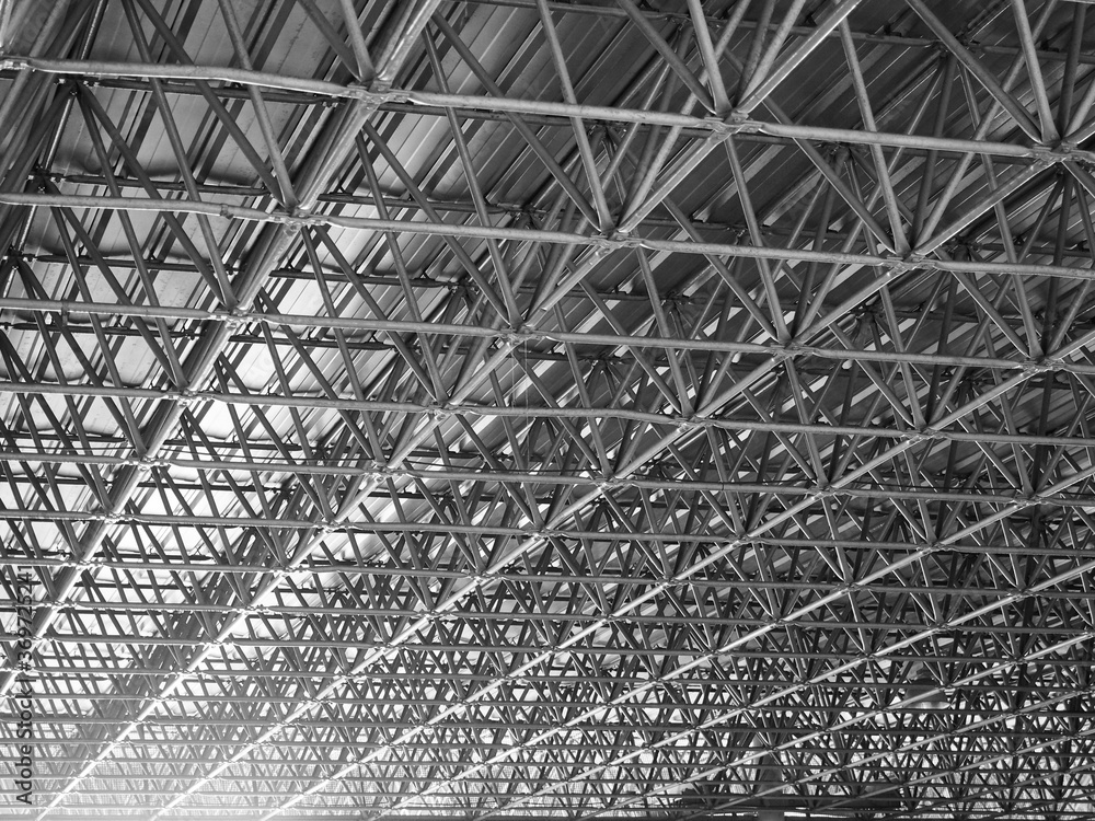 custom made wallpaper toronto digitalMetal truss frame roof of factory in black and white color with flare.