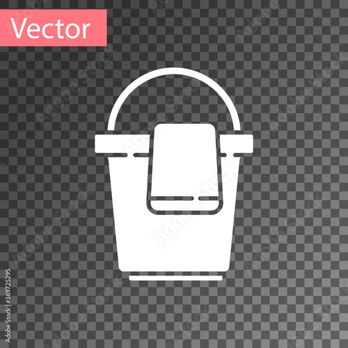 White Bucket with rag icon isolated on transparent background. Cleaning service concept. Vector Illustration.