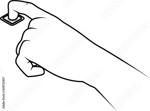 Line drawing of a human hand pressing a button.