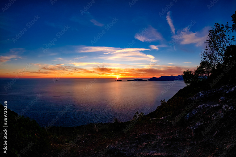 Sunset on the gulf of La Spezia from Montemarcello