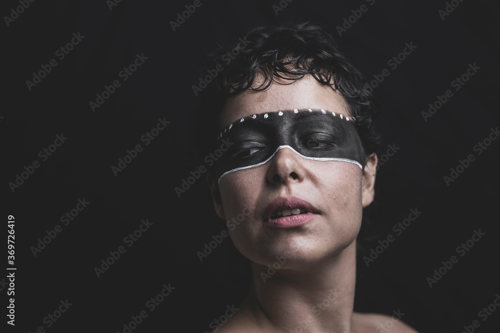 portrait of a girl in a black mask portrait of a girl in a black mask
