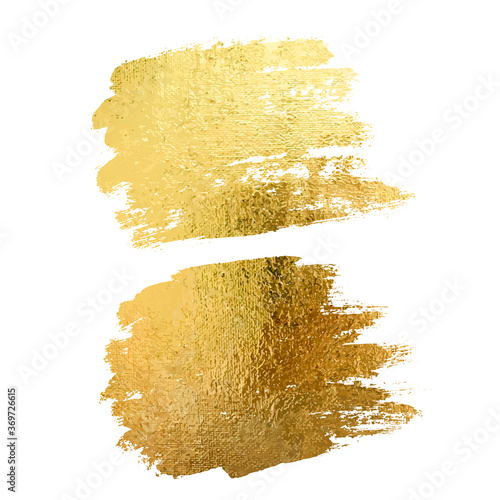Gold paint smear stroke stain set. Abstract gold glitter texture art illustration.