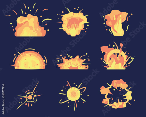 Cartoon bomb explosion. Dynamite explosion, atomic bomb, smoke after the explosion.