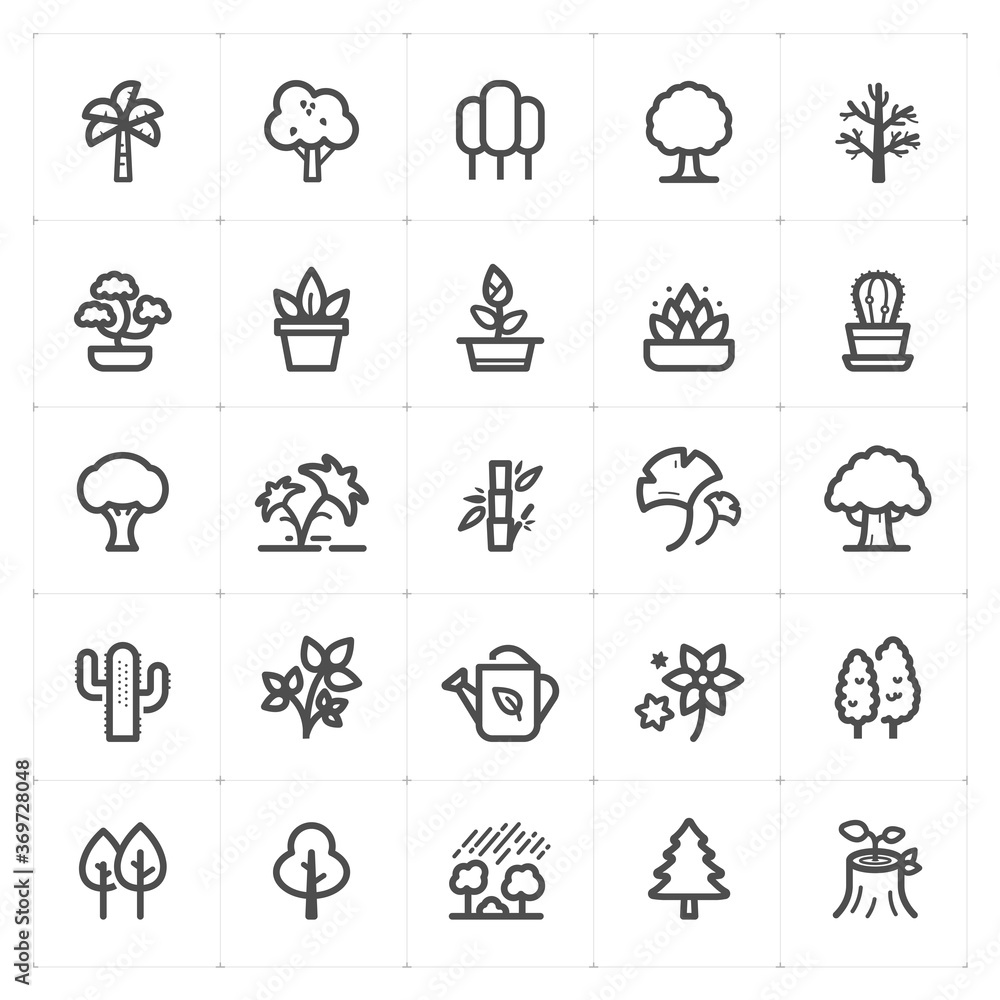 Icon set - Tree and Natural icon outline stroke vector illustration on white background