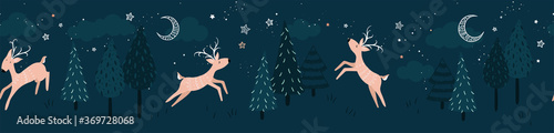 Lovely hand drawn forest seamless pattern with deer and trees. Great for textiles, banners, wallpapers, wrapping - vector design