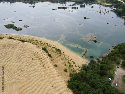 Old flooded sand pit aerial photo photo