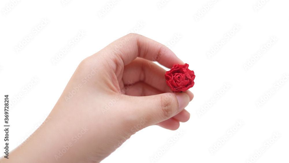 Artificial flower made out of fabric in beautiful pastel red color. This handmade flower can be used as decoration on headband, dress, and many other as craft supply material.