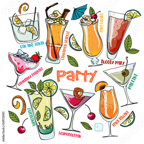 Doodle set of party cocktails
