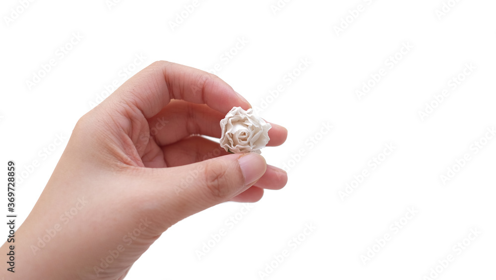 Artificial flower made out of fabric in beautiful broken white color. This handmade flower can be used as decoration on headband, dress, and many other as craft supply material. Artificial flower made out of fabric in beautiful broken white color. This handmade flower can be used as decoration on headband, dress, and many other as craft supply material.