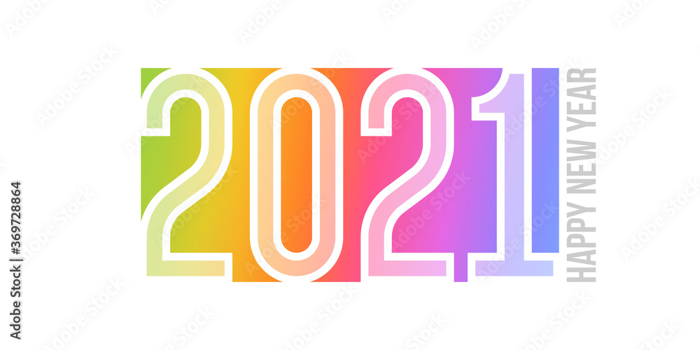Happy New Year 2021 logo design with white elegant numbers on soft-colored rainbow gradient background. Modern vector illustration for business diary cover, calendar, flyer or banner Happy New Year 2021 logo design with white elegant numbers on soft-colored rainbow gradient background. Modern vector illustration for business diary cover, calendar, flyer or banner