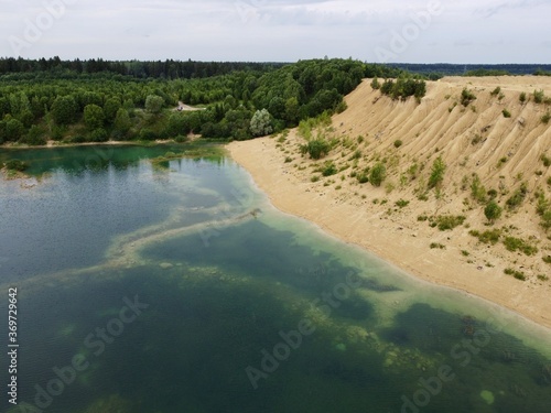 Old flooded sand pit aerial photo photo