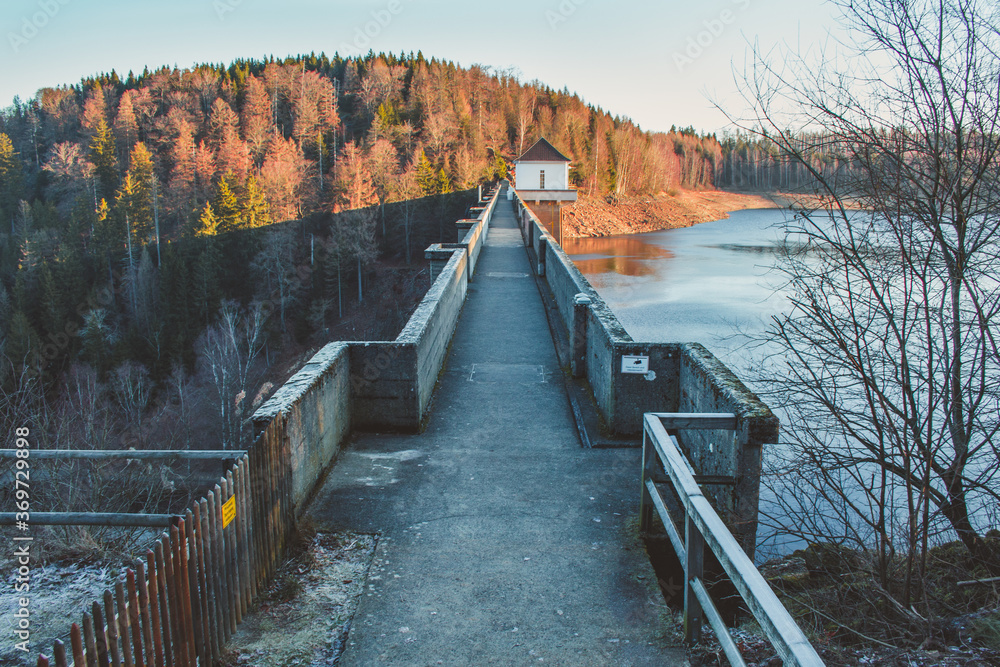 Naklejka premium Scenic view of Eckerstausee, a lake in Harz Mountains National Park, Germany