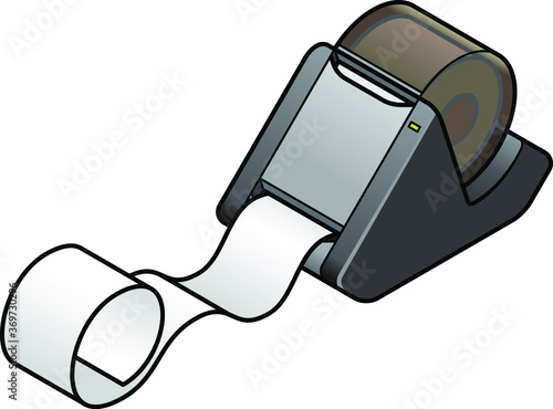 An adhesive/mailing label printer with a long roll of printout.