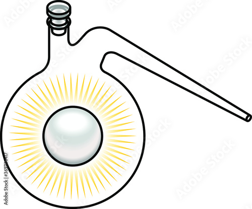 Scientific / technological wisdom / knowledge concept. A shining pearl of wisdom in a laboratory retort flask.