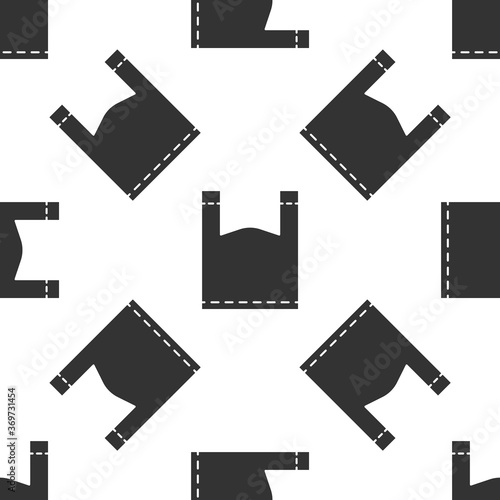 Grey Plastic bag icon isolated seamless pattern on white background. Disposable cellophane and polythene package prohibition sign. Vector Illustration.