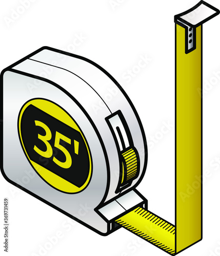 A yellow retractable steel measuring tape. In meters. Bent 90 degrees.