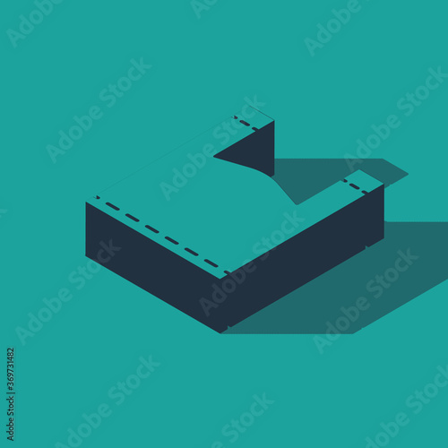 Isometric Plastic bag icon isolated on green background. Disposable cellophane and polythene package prohibition sign. Vector Illustration.