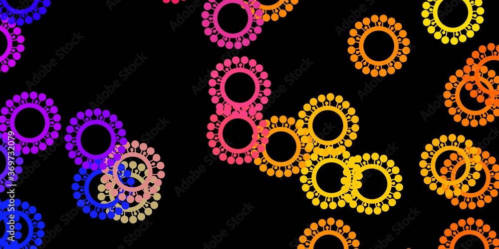 Dark blue, yellow vector pattern with coronavirus elements. Dark blue, yellow vector pattern with coronavirus elements.