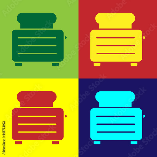 Pop art Toaster with toasts icon isolated on color background. Vector Illustration.
