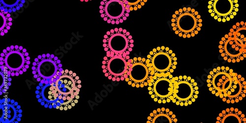 Dark blue, yellow vector pattern with coronavirus elements.