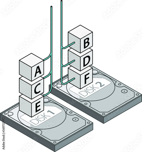 Computer disk storage configuration concept: RAID0 striped for performance. photo